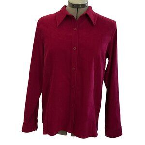 Petite Sophisticate Burgundy Button-Up Long Sleeve Shirt Layering Classic Med